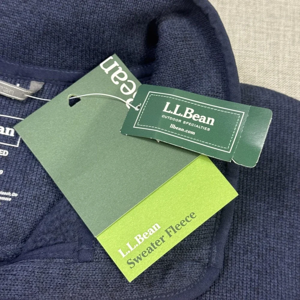 L.L. Bean Sweater Fleece Vest Jacket Mens XL Blue Mock Neck Full Zip